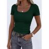 image:imagePRETTYGARDEN Scoop Neck Tops for Women 2026 Summer Basic Tees Trendy Short Sleeve Shirts Spring Casual Fitted Ribbed TopsDark Green