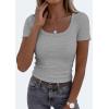 image:imagePRETTYGARDEN Scoop Neck Tops for Women 2026 Summer Basic Tees Trendy Short Sleeve Shirts Spring Casual Fitted Ribbed TopsGrey