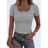 image:imagePRETTYGARDEN Scoop Neck Tops for Women 2026 Summer Basic Tees Trendy Short Sleeve Shirts Spring Casual Fitted Ribbed TopsGrey