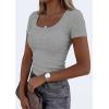 image:imagePRETTYGARDEN Scoop Neck Tops for Women 2026 Summer Basic Tees Trendy Short Sleeve Shirts Spring Casual Fitted Ribbed TopsGrey