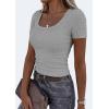 image:imagePRETTYGARDEN Scoop Neck Tops for Women 2026 Summer Basic Tees Trendy Short Sleeve Shirts Spring Casual Fitted Ribbed TopsGrey