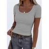 image:imagePRETTYGARDEN Scoop Neck Tops for Women 2026 Summer Basic Tees Trendy Short Sleeve Shirts Spring Casual Fitted Ribbed TopsGrey