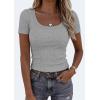 image:imagePRETTYGARDEN Scoop Neck Tops for Women 2026 Summer Basic Tees Trendy Short Sleeve Shirts Spring Casual Fitted Ribbed TopsGrey