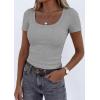image:imagePRETTYGARDEN Scoop Neck Tops for Women 2026 Summer Basic Tees Trendy Short Sleeve Shirts Spring Casual Fitted Ribbed TopsGrey