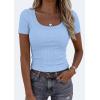 image:imagePRETTYGARDEN Scoop Neck Tops for Women 2026 Summer Basic Tees Trendy Short Sleeve Shirts Spring Casual Fitted Ribbed TopsLight Blue