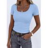 image:imagePRETTYGARDEN Scoop Neck Tops for Women 2026 Summer Basic Tees Trendy Short Sleeve Shirts Spring Casual Fitted Ribbed TopsLight Blue