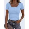image:imagePRETTYGARDEN Scoop Neck Tops for Women 2026 Summer Basic Tees Trendy Short Sleeve Shirts Spring Casual Fitted Ribbed TopsLight Blue