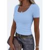 image:imagePRETTYGARDEN Scoop Neck Tops for Women 2026 Summer Basic Tees Trendy Short Sleeve Shirts Spring Casual Fitted Ribbed TopsLight Blue