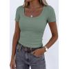 image:imagePRETTYGARDEN Scoop Neck Tops for Women 2026 Summer Basic Tees Trendy Short Sleeve Shirts Spring Casual Fitted Ribbed TopsSage Green