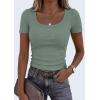 image:imagePRETTYGARDEN Scoop Neck Tops for Women 2026 Summer Basic Tees Trendy Short Sleeve Shirts Spring Casual Fitted Ribbed TopsSage Green