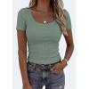 image:imagePRETTYGARDEN Scoop Neck Tops for Women 2026 Summer Basic Tees Trendy Short Sleeve Shirts Spring Casual Fitted Ribbed TopsSage Green