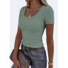 image:imagePRETTYGARDEN Scoop Neck Tops for Women 2026 Summer Basic Tees Trendy Short Sleeve Shirts Spring Casual Fitted Ribbed TopsSage Green