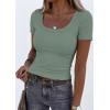 image:imagePRETTYGARDEN Scoop Neck Tops for Women 2026 Summer Basic Tees Trendy Short Sleeve Shirts Spring Casual Fitted Ribbed TopsSage Green