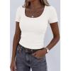 image:imagePRETTYGARDEN Scoop Neck Tops for Women 2026 Summer Basic Tees Trendy Short Sleeve Shirts Spring Casual Fitted Ribbed TopsWhite