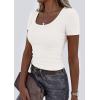 image:imagePRETTYGARDEN Scoop Neck Tops for Women 2026 Summer Basic Tees Trendy Short Sleeve Shirts Spring Casual Fitted Ribbed TopsWhite