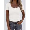image:imagePRETTYGARDEN Scoop Neck Tops for Women 2026 Summer Basic Tees Trendy Short Sleeve Shirts Spring Casual Fitted Ribbed TopsWhite