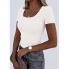 image:imagePRETTYGARDEN Scoop Neck Tops for Women 2026 Summer Basic Tees Trendy Short Sleeve Shirts Spring Casual Fitted Ribbed TopsWhite