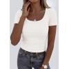 image:imagePRETTYGARDEN Scoop Neck Tops for Women 2026 Summer Basic Tees Trendy Short Sleeve Shirts Spring Casual Fitted Ribbed TopsWhite