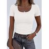 image:imagePRETTYGARDEN Scoop Neck Tops for Women 2026 Summer Basic Tees Trendy Short Sleeve Shirts Spring Casual Fitted Ribbed TopsWhite