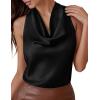 image:imagePRETTYGARDEN Silk Satin Halter Tops for Women Summer 2026 Cowl Neck Tie Back Going Out Sleeveless Business Casual Tank TopBlack