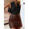 image:imagePRETTYGARDEN Silk Satin Halter Tops for Women Summer 2026 Cowl Neck Tie Back Going Out Sleeveless Business Casual Tank TopBlack