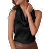 image:imagePRETTYGARDEN Silk Satin Halter Tops for Women Summer 2026 Cowl Neck Tie Back Going Out Sleeveless Business Casual Tank TopBlack