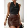 image:imagePRETTYGARDEN Silk Satin Halter Tops for Women Summer 2026 Cowl Neck Tie Back Going Out Sleeveless Business Casual Tank TopBlack