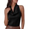 image:imagePRETTYGARDEN Silk Satin Halter Tops for Women Summer 2026 Cowl Neck Tie Back Going Out Sleeveless Business Casual Tank TopBlack