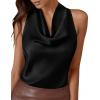 image:imagePRETTYGARDEN Silk Satin Halter Tops for Women Summer 2026 Cowl Neck Tie Back Going Out Sleeveless Business Casual Tank TopBlack