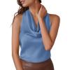 image:imagePRETTYGARDEN Silk Satin Halter Tops for Women Summer 2026 Cowl Neck Tie Back Going Out Sleeveless Business Casual Tank TopBlue
