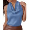 image:imagePRETTYGARDEN Silk Satin Halter Tops for Women Summer 2026 Cowl Neck Tie Back Going Out Sleeveless Business Casual Tank TopBlue