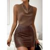 image:imagePRETTYGARDEN Silk Satin Halter Tops for Women Summer 2026 Cowl Neck Tie Back Going Out Sleeveless Business Casual Tank TopBrown
