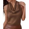 image:imagePRETTYGARDEN Silk Satin Halter Tops for Women Summer 2026 Cowl Neck Tie Back Going Out Sleeveless Business Casual Tank TopBrown