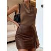 image:imagePRETTYGARDEN Silk Satin Halter Tops for Women Summer 2026 Cowl Neck Tie Back Going Out Sleeveless Business Casual Tank TopBrown