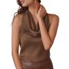image:imagePRETTYGARDEN Silk Satin Halter Tops for Women Summer 2026 Cowl Neck Tie Back Going Out Sleeveless Business Casual Tank TopBrown