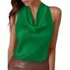 image:imagePRETTYGARDEN Silk Satin Halter Tops for Women Summer 2026 Cowl Neck Tie Back Going Out Sleeveless Business Casual Tank TopGreen