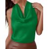 image:imagePRETTYGARDEN Silk Satin Halter Tops for Women Summer 2026 Cowl Neck Tie Back Going Out Sleeveless Business Casual Tank TopGreen