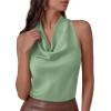image:imagePRETTYGARDEN Silk Satin Halter Tops for Women Summer 2026 Cowl Neck Tie Back Going Out Sleeveless Business Casual Tank TopLight Green