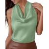 image:imagePRETTYGARDEN Silk Satin Halter Tops for Women Summer 2026 Cowl Neck Tie Back Going Out Sleeveless Business Casual Tank TopLight Green