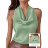 image:imagePRETTYGARDEN Silk Satin Halter Tops for Women Summer 2026 Cowl Neck Tie Back Going Out Sleeveless Business Casual Tank TopLight Green