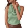 image:imagePRETTYGARDEN Silk Satin Halter Tops for Women Summer 2026 Cowl Neck Tie Back Going Out Sleeveless Business Casual Tank TopLight Green
