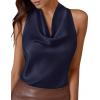 image:imagePRETTYGARDEN Silk Satin Halter Tops for Women Summer 2026 Cowl Neck Tie Back Going Out Sleeveless Business Casual Tank TopNavy