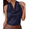 image:imagePRETTYGARDEN Silk Satin Halter Tops for Women Summer 2026 Cowl Neck Tie Back Going Out Sleeveless Business Casual Tank TopNavy