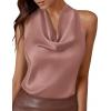 image:imagePRETTYGARDEN Silk Satin Halter Tops for Women Summer 2026 Cowl Neck Tie Back Going Out Sleeveless Business Casual Tank TopPink
