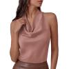 image:imagePRETTYGARDEN Silk Satin Halter Tops for Women Summer 2026 Cowl Neck Tie Back Going Out Sleeveless Business Casual Tank TopPink