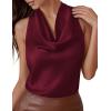 image:imagePRETTYGARDEN Silk Satin Halter Tops for Women Summer 2026 Cowl Neck Tie Back Going Out Sleeveless Business Casual Tank TopWine Red