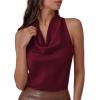 image:imagePRETTYGARDEN Silk Satin Halter Tops for Women Summer 2026 Cowl Neck Tie Back Going Out Sleeveless Business Casual Tank TopWine Red