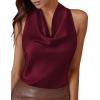 image:imagePRETTYGARDEN Silk Satin Halter Tops for Women Summer 2026 Cowl Neck Tie Back Going Out Sleeveless Business Casual Tank TopWine Red