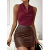 image:imagePRETTYGARDEN Silk Satin Halter Tops for Women Summer 2026 Cowl Neck Tie Back Going Out Sleeveless Business Casual Tank TopWine Red