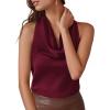 image:imagePRETTYGARDEN Silk Satin Halter Tops for Women Summer 2026 Cowl Neck Tie Back Going Out Sleeveless Business Casual Tank TopWine Red
